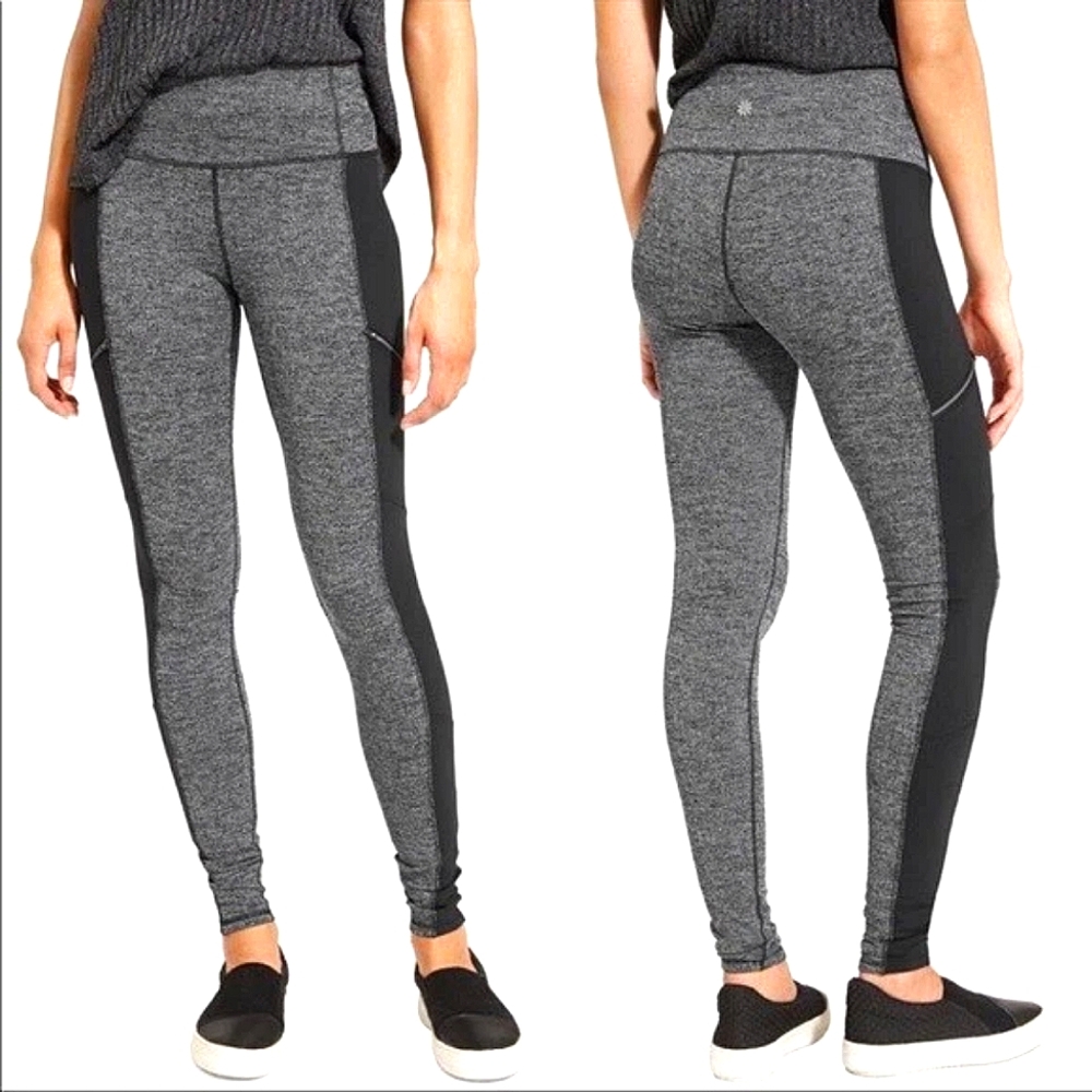 Athleta Herringbone Luxe Metro Drifter Faux Leather Side Legging Like New LP